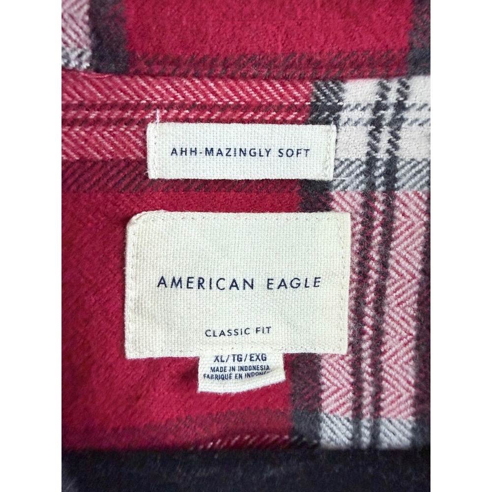 American Eagle Plaid Flannel Shirt Womens XL Red Black Classic Fit Soft - Picture 3 of 11